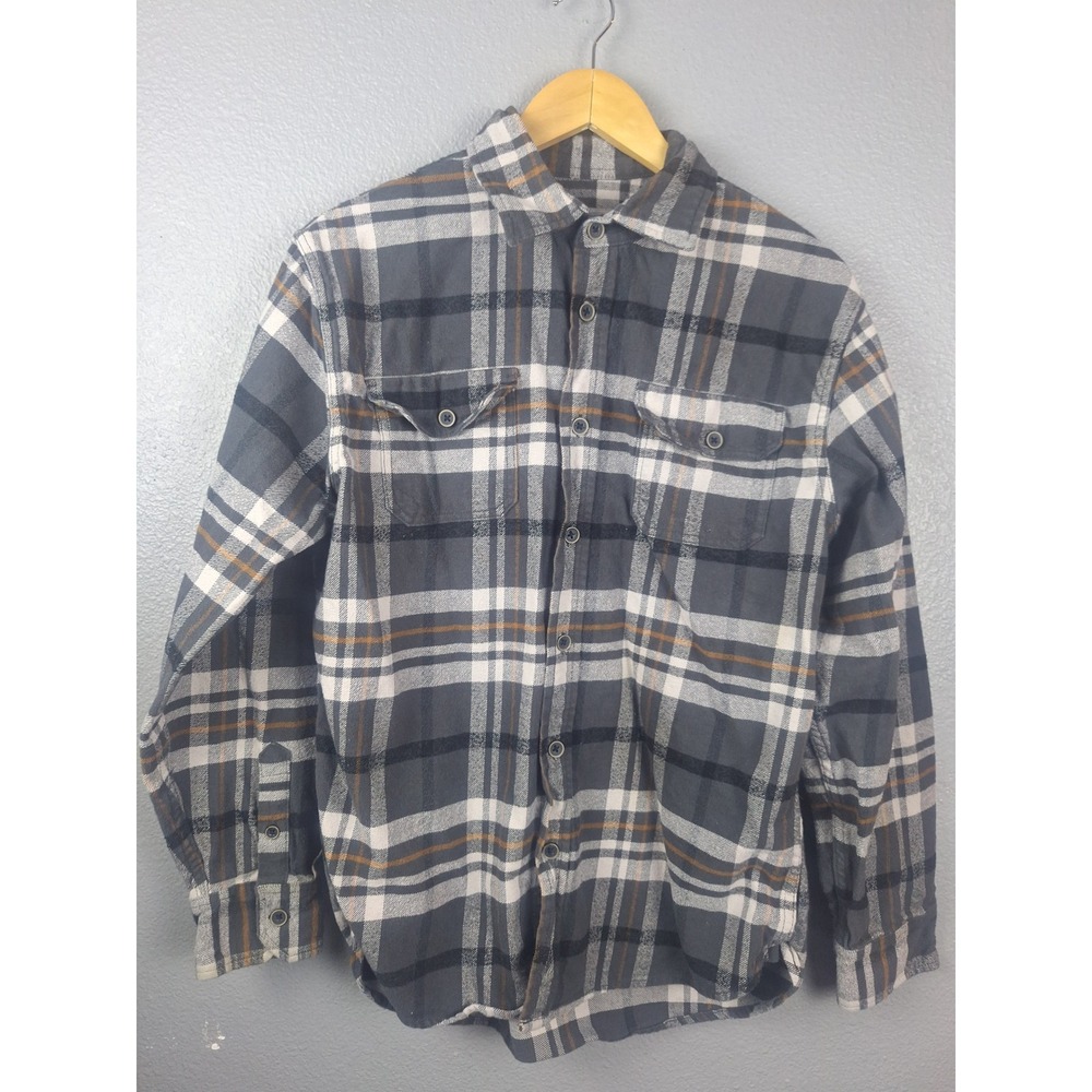 Jachs NY Mens Medium Grey Plaid Flannel Long Sleeve Button Down Shirt Lumberjack